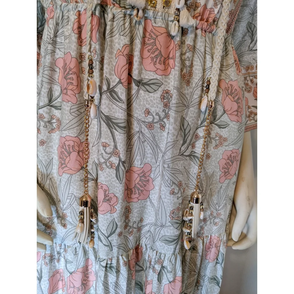 SMF 70s inspired Dusty Pastel Tiered Maxi Dress - Picture 7 of 10